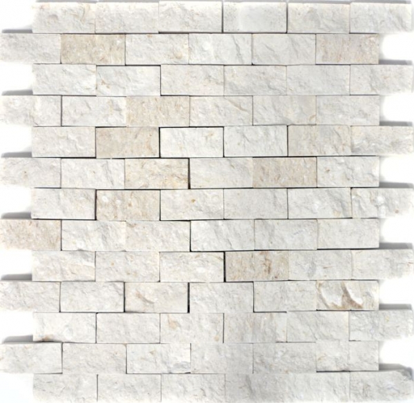 Mosaico di pietra calcarea pietra naturale Splitface muro di pietra bianco crema Brick Limestone 3D ottica piastrelle backsplash muro piastrelle bagno - MOS29-49248