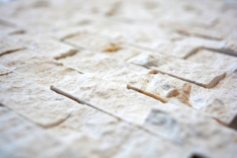Mosaico di pietra calcarea pietra naturale Splitface muro di pietra bianco crema Brick Limestone 3D ottica piastrelle backsplash muro piastrelle bagno - MOS29-49248