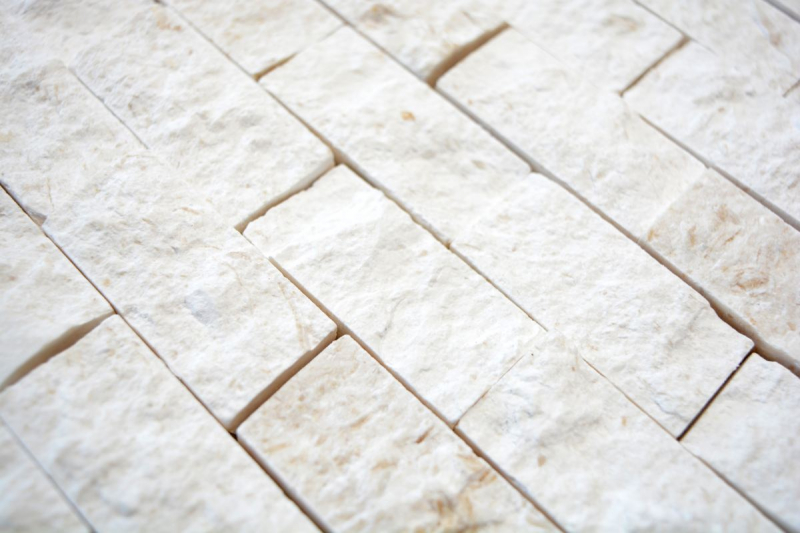 Mosaico di pietra calcarea pietra naturale Splitface muro di pietra bianco crema Brick Limestone 3D ottica piastrelle backsplash muro piastrelle bagno - MOS29-49248