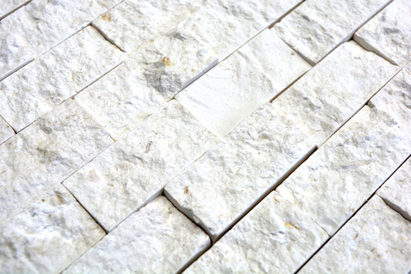 Mosaico di pietra calcarea pietra naturale Splitface muro di pietra bianco crema Brick Limestone 3D ottica piastrelle backsplash muro piastrelle bagno - MOS29-49248