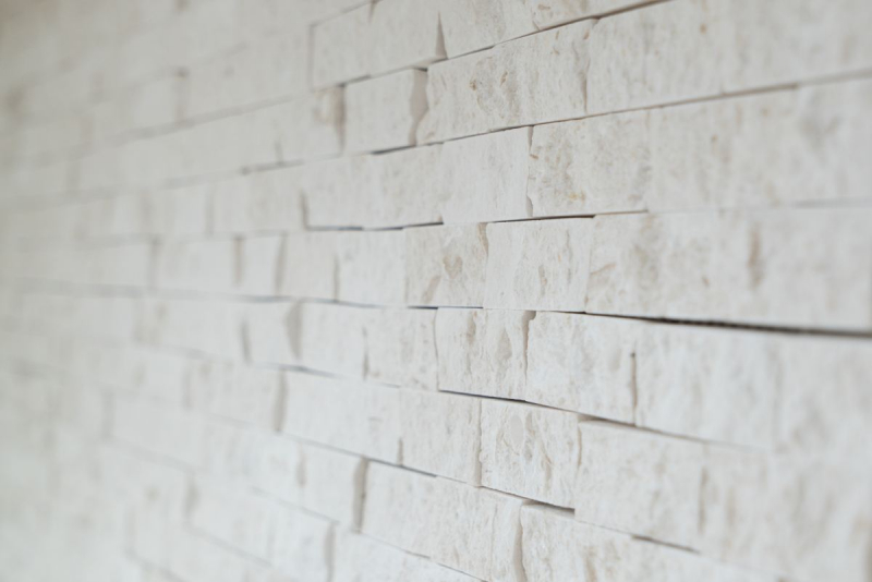 Mosaico di pietra calcarea pietra naturale Splitface muro di pietra bianco crema Brick Limestone 3D ottica piastrelle backsplash muro piastrelle bagno - MOS29-49248