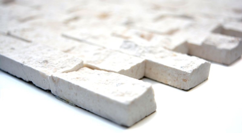 Mosaico di pietra calcarea pietra naturale Splitface muro di pietra bianco crema Brick Limestone 3D ottica piastrelle backsplash muro piastrelle bagno - MOS29-49248
