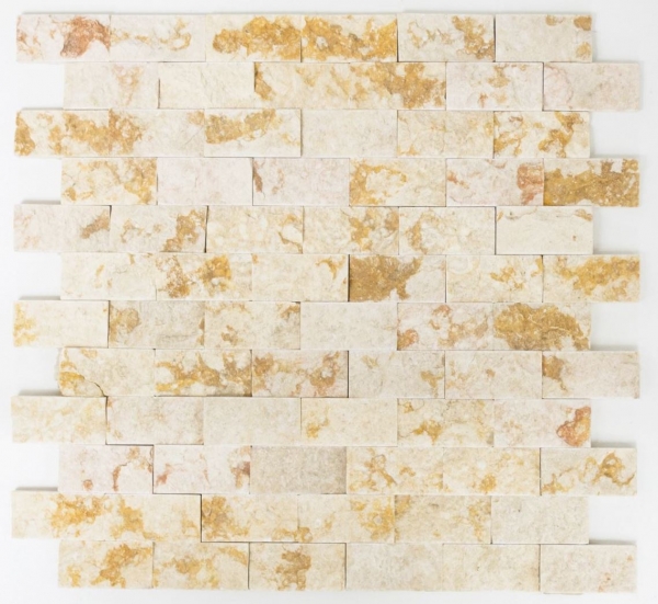 Muro di pietra a mosaico in marmo Splitface pietra naturale muro di mattoni legame soleggiato beige 3D look muro cucina bagno - MOS42-X3D46