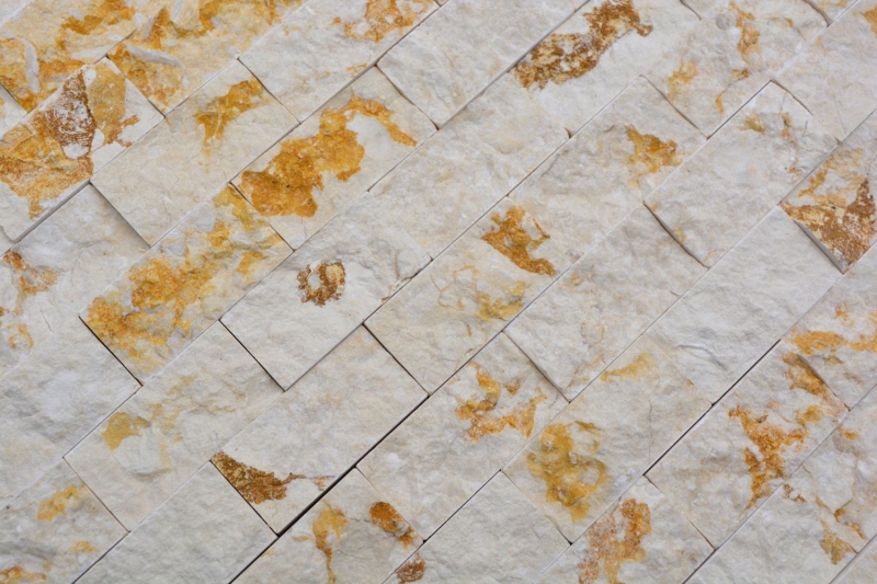 Muro di pietra a mosaico in marmo Splitface pietra naturale muro di mattoni legame soleggiato beige 3D look muro cucina bagno - MOS42-X3D46