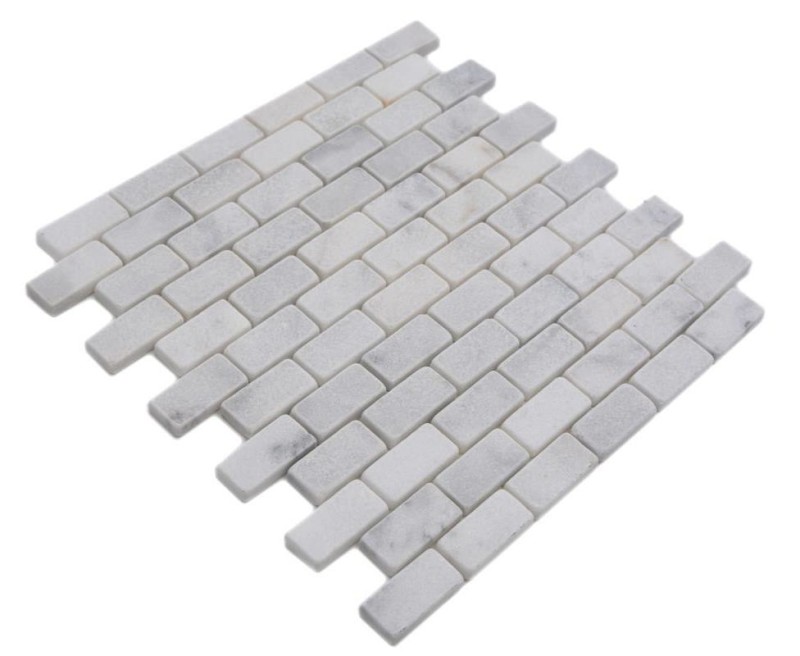 Mosaico di marmo pietra naturale mattone muro legame Ibiza bianco grigio chiaro piastrelle backsplash cucina - MOSSopo-46692
