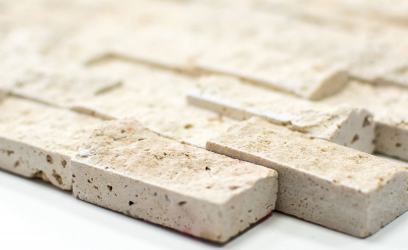 Piastrella a mosaico Travertino pietra naturale beige Brick Splitface Chiaro Travertino 3D MOS43-46248_f