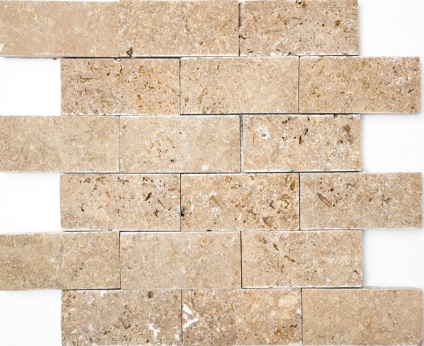 Mosaico in pietra Travertino pietra naturale noce Mattone Splitface 3D ottico rivestimento piastrelle backsplash parete cucina - MOS43-1210