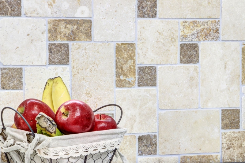 Piastrelle di travertino a mosaico pavimento terrazzo pietra naturale beige marrone dorato piastrella di pavimento legame romano - MOS43-1204