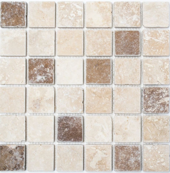 Campione a mano di mosaico per cucina Travertino pietra naturale beige marrone Chiaro + Noche Travertino MOS43-1216_m