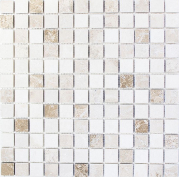 Piastrella di mosaico dipinta a mano marmo pietra naturale beige marrone Botticino Cappuccino Emperador chiaro burattato MOS43-46266_m