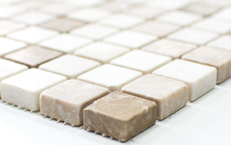 Piastrella di mosaico dipinta a mano marmo pietra naturale beige marrone Botticino Cappuccino Emperador chiaro burattato MOS43-46266_m