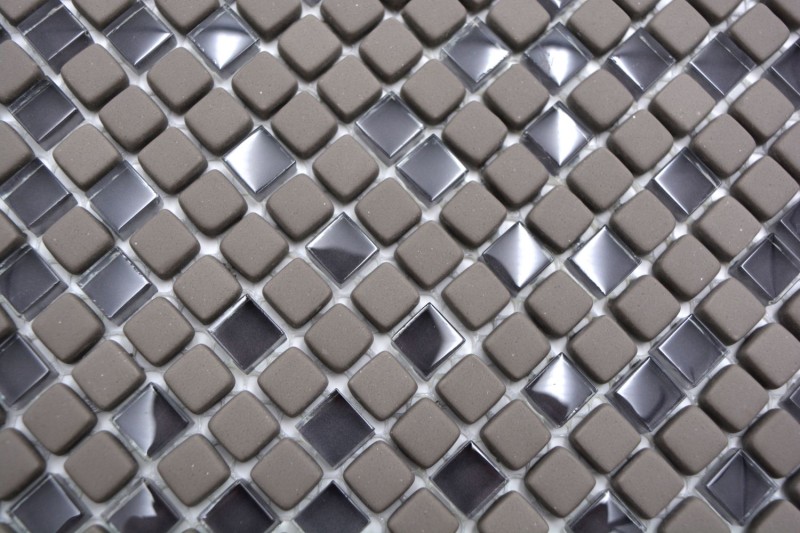 Mosaico di vetro Rivestimento sostenibile Piastrella Recycling Smalto grigio-marrone opaco MOS140-05G
