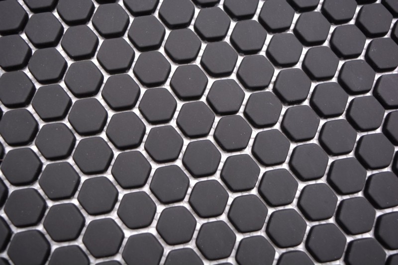 Mosaico di vetro Rivestimento sostenibile Tile Recycling Hexagon Smalto nero antracite opaco MOS140-HX11B