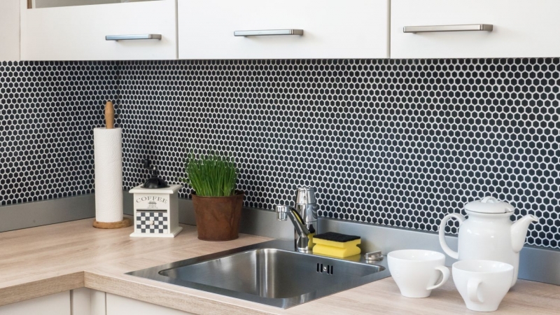 Mosaico di vetro Rivestimento sostenibile Tile Recycling Hexagon Smalto nero antracite opaco MOS140-HX11B