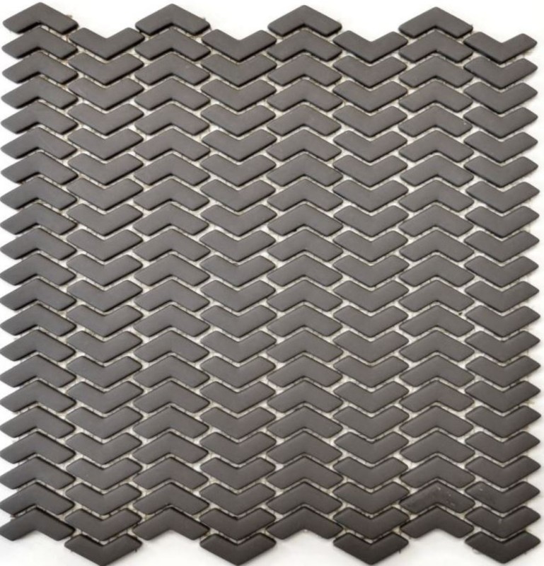 Mosaico dipinto a mano ECO Recycling GLASS smalto a spina di pesce grigio-marrone opaco MOS140-HB35G_m