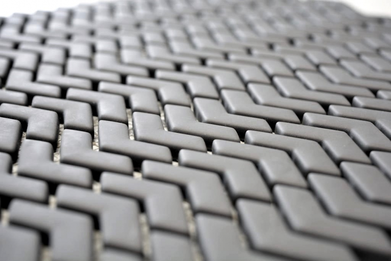Mosaico dipinto a mano ECO Recycling GLASS smalto a spina di pesce grigio-marrone opaco MOS140-HB35G_m