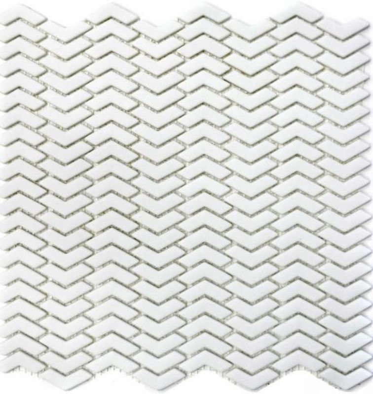 Piastrella di mosaico modellata a mano ECO Recycling GLASS smalto a spina di pesce bianco opaco MOS140-HB37W_m