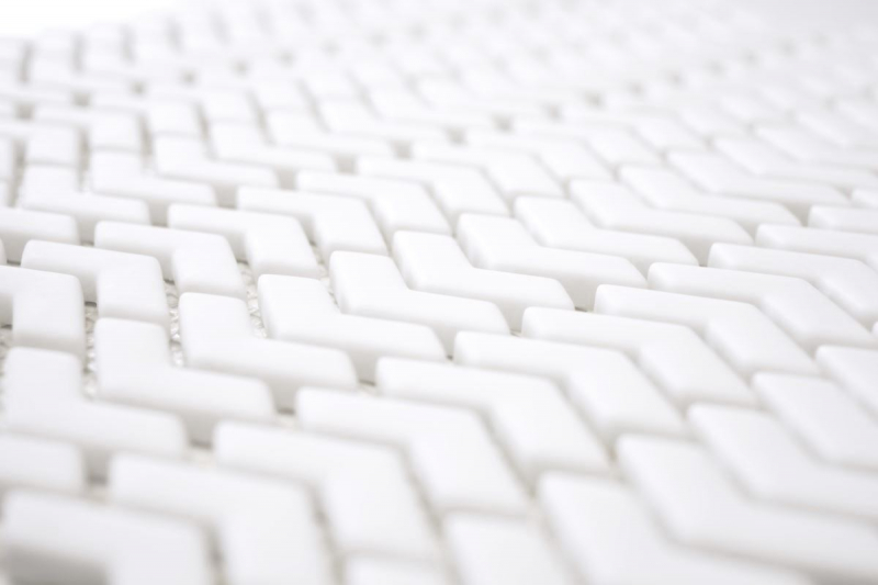 Piastrella di mosaico modellata a mano ECO Recycling GLASS smalto a spina di pesce bianco opaco MOS140-HB37W_m