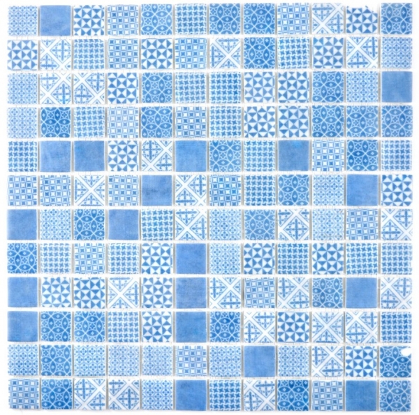 Mosaico vintage retrò ECO GLASS blu patchwork MOS145-P-40_f | 10 tappetini per mosaico