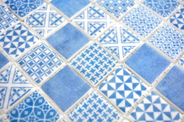 Mosaico vintage retrò ECO GLASS blu patchwork MOS145-P-40_f | 10 tappetini per mosaico