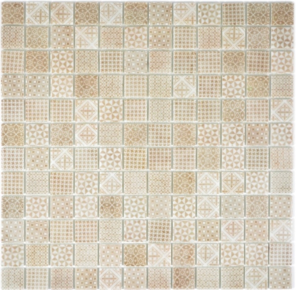 Mosaico retro vintage dipinto a mano in vetro riciclato ECO beige patchwork MOS145-P-50_m