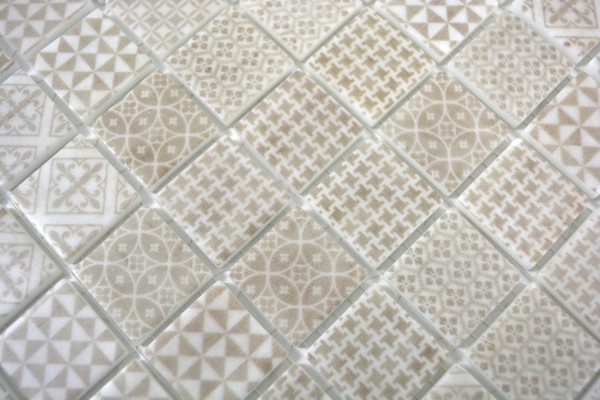 Mosaico retro vintage dipinto a mano in vetro riciclato ECO beige patchwork MOS145-P-50_m