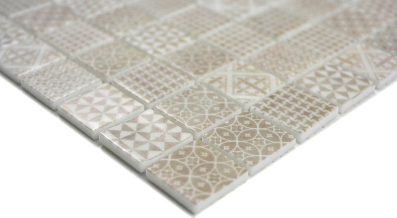 Mosaico retro vintage dipinto a mano in vetro riciclato ECO beige patchwork MOS145-P-50_m