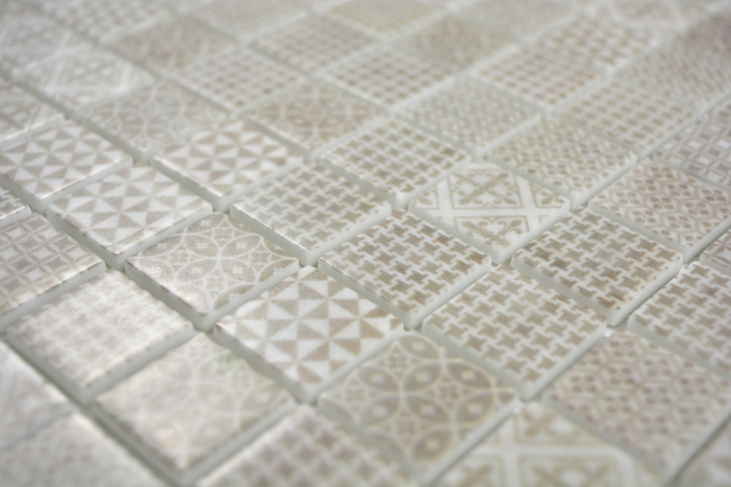 Mosaico retro vintage dipinto a mano in vetro riciclato ECO beige patchwork MOS145-P-50_m