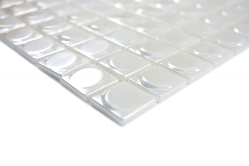 Mosaico di vetro Rivestimento sostenibile Piastrella Riciclaggio bianco metallizzato 3DR MOS350-12