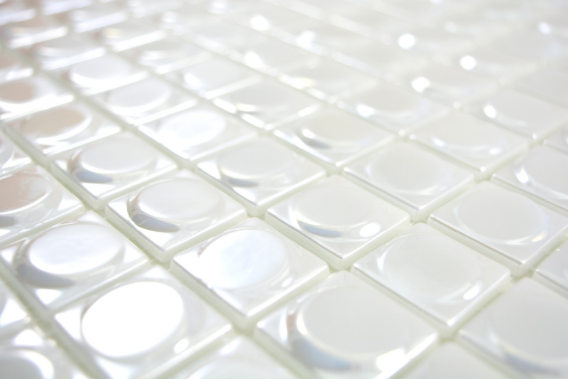 Mosaico di vetro Rivestimento sostenibile Piastrella Riciclaggio bianco metallizzato 3DR MOS350-12