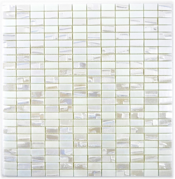 Mosaico di vetro Rivestimento sostenibile Rettangolo riciclato bianco antico metallizzato 3D MOS355-01