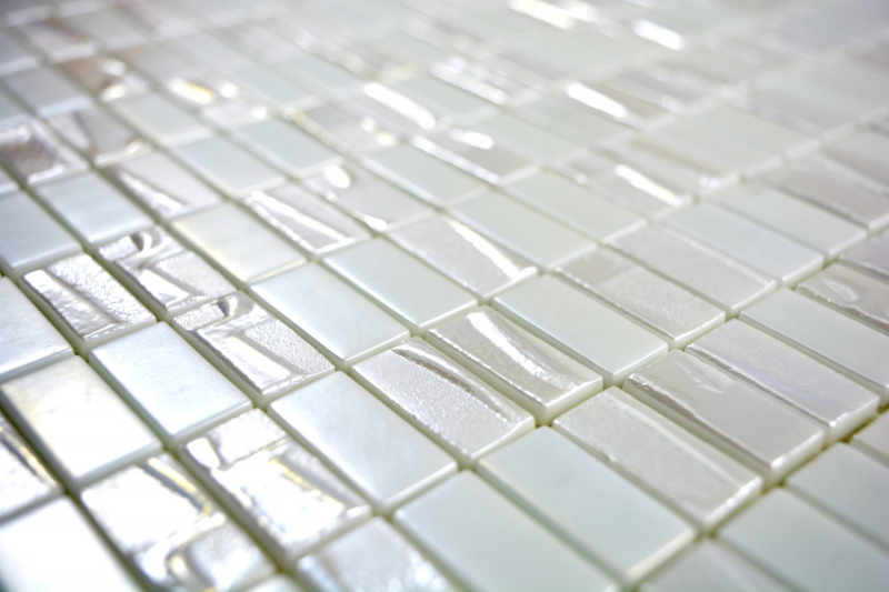 Mosaico di vetro Rivestimento sostenibile Rettangolo riciclato bianco antico metallizzato 3D MOS355-01