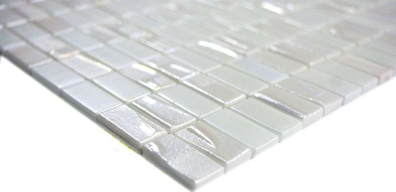 Mosaico di vetro Rivestimento sostenibile Rettangolo riciclato bianco antico metallizzato 3D MOS355-01