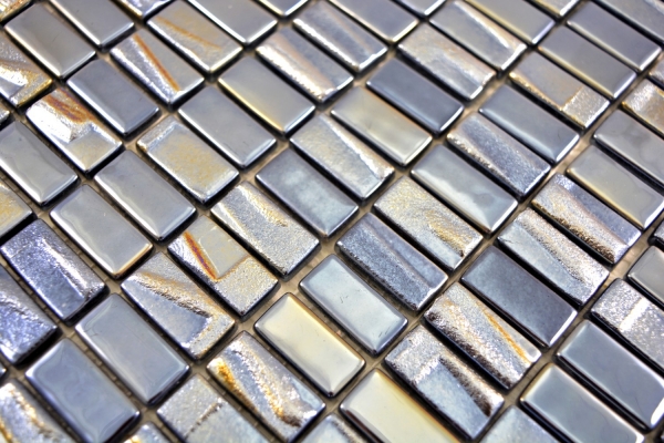 Piastrella di mosaico campione a mano ECO Recycling GLASS rettangolo ECO nero metallizzato 3D MOS355-09_m