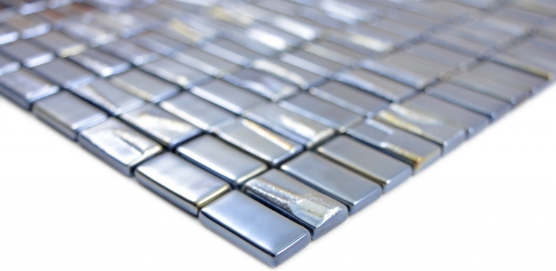 Piastrella di mosaico campione a mano ECO Recycling GLASS rettangolo ECO nero metallizzato 3D MOS355-09_m