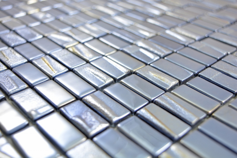 Piastrella di mosaico campione a mano ECO Recycling GLASS rettangolo ECO nero metallizzato 3D MOS355-09_m
