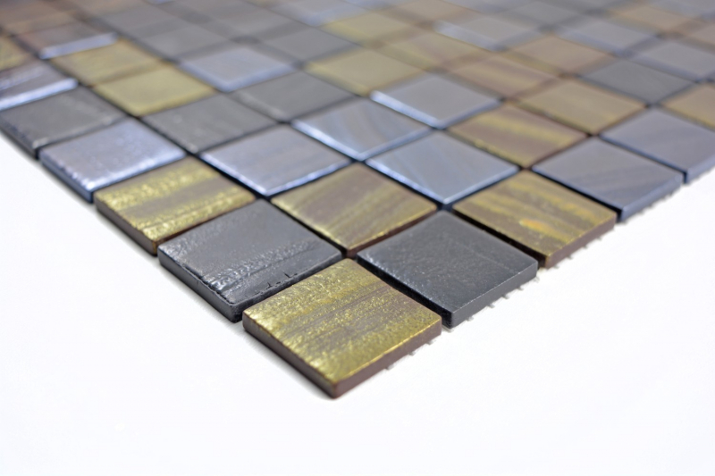 Piastrella di mosaico ECO GLAS nero antracite satinato oro bronzo ossido MOS360-357_f | 10 tappetini di mosaico