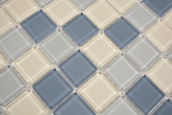 Mosaico dipinto a mano Mosaico di vetro traslucido Cristallo bianco argento metallizzato grigio metallizzato MOS63-0122_m