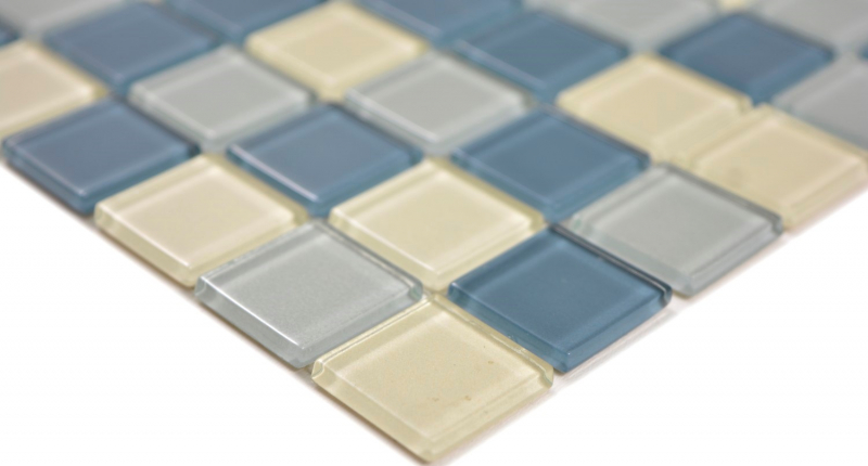 Mosaico dipinto a mano Mosaico di vetro traslucido Cristallo bianco argento metallizzato grigio metallizzato MOS63-0122_m