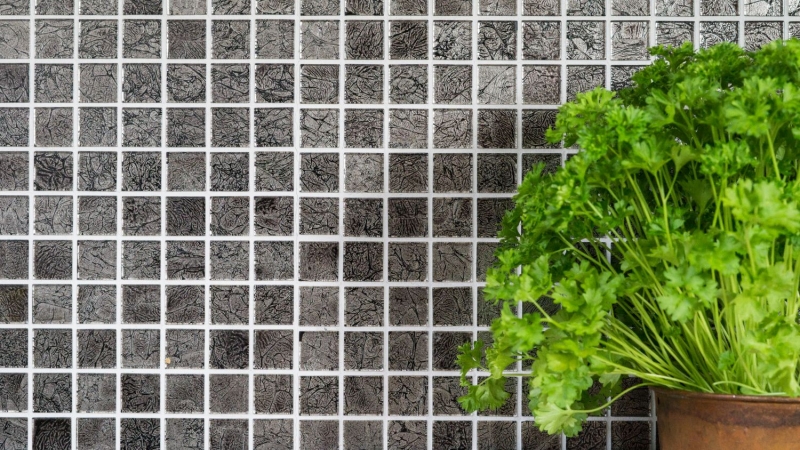 Piastrella di vetro a mosaico Backsplash di piastrelle argento antracite nero struttura aspetto metallo MOS63-CM-4BL12