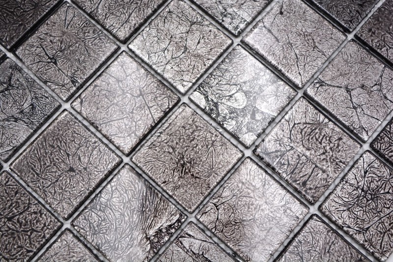 Mosaico di vetro Piastrella backsplash argento antracite nero struttura metal look MOS126-CM4BL22