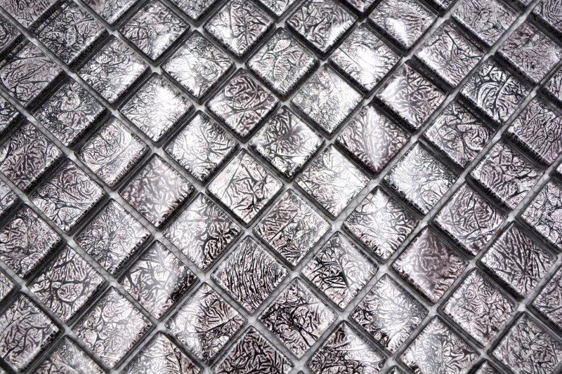 Piastrella di mosaico di vetro argento antracite nero struttura metal look MOS126-8BL17