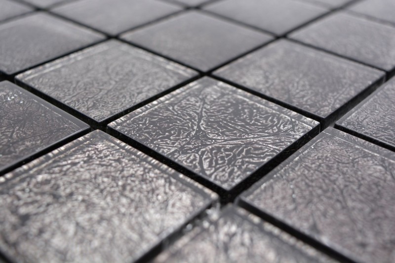 Piastrella di mosaico di vetro argento antracite nero struttura aspetto metallo MOS126-8BL27