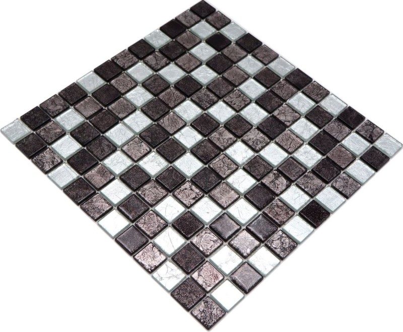 Piastrella di vetro mosaico argento grigio nero struttura aspetto metallo MOS126-1703