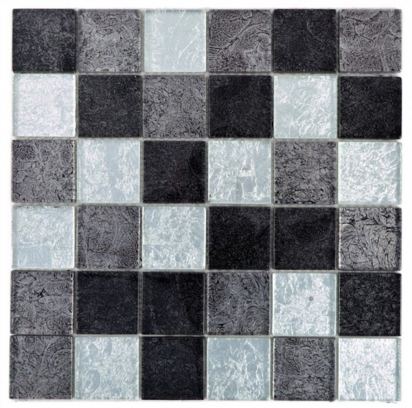 Piastrella di mosaico dipinta a mano Mosaico di vetro nero traslucido Struttura in cristallo argento nero MOS126-1704_m