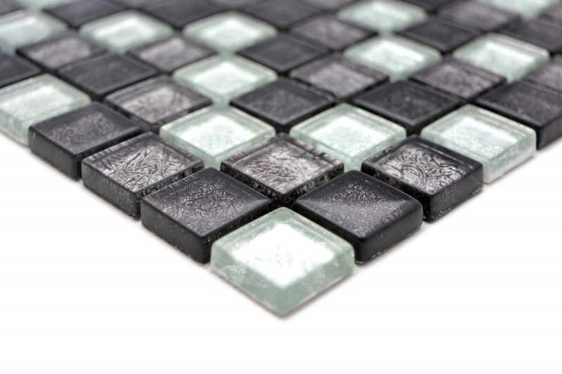 Pannello posteriore a mosaico in vetro nero mosaico argento nero struttura MOS126-1783_f