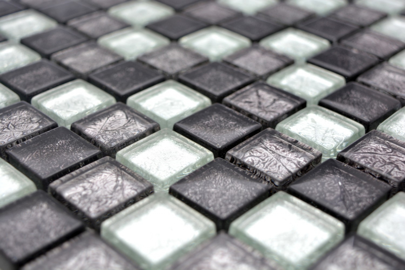 Pannello posteriore a mosaico in vetro nero mosaico argento nero struttura MOS126-1783_f