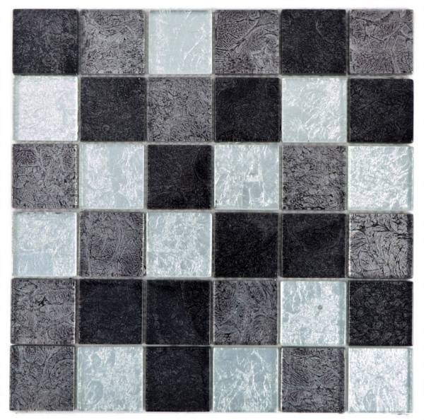 Piastrella di mosaico dipinta a mano Mosaico di vetro nero traslucido Struttura in cristallo argento nero MOS126-1784_m