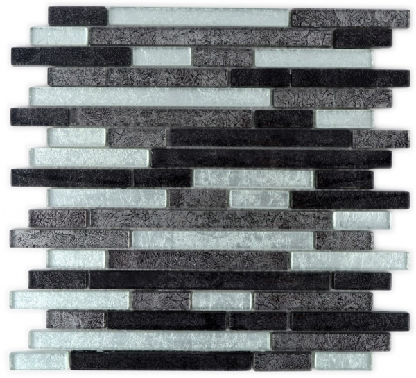 Piastrella di mosaico dipinta a mano Mosaico di vetro composito nero traslucido Struttura in cristallo nero argento MOS86-1703_m