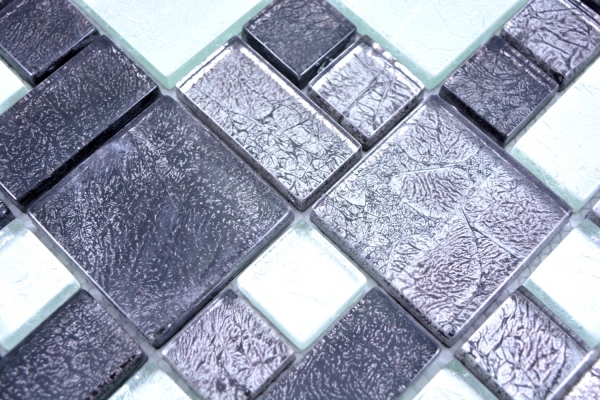 Piastrella di mosaico dipinta a mano combinazione nero traslucido mosaico di vetro Cristallo argento nero struttura MOS88-1703_m